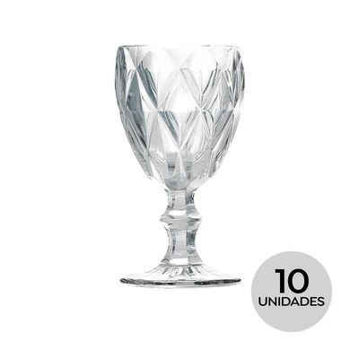 Kit 10 Taças De Vidro Para água Diamante Transparente Emcasatem 340ml