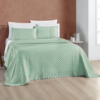 Kit Cobre Leito Colcha Nobre Casal King 3 Peças Micropercal 200 Fios Matelado - Verde Salvia