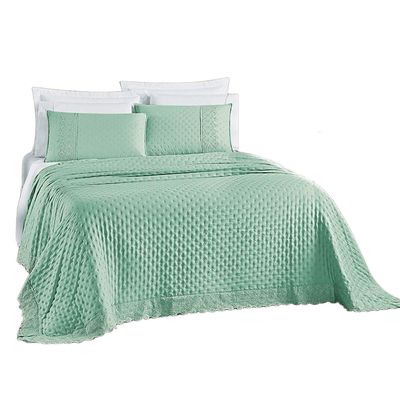 Kit Cobre Leito Colcha Nobre Casal King 3 Peças Micropercal 200 Fios Matelado - Verde Salvia