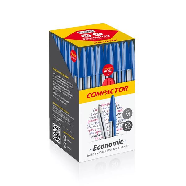 Caneta Esferográfica Compactor Economic Ponta Fina Azul com 50 Unidades