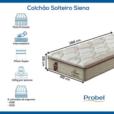 Colchão Solteiro Mola Probel Siena (88x188x28cm)