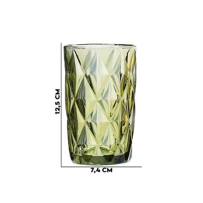 Jogo 4 Copos Para água Vidro Diamante Verde Class Home 350ml