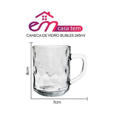 Kit 2 Canecas De Vidro Bubles Relevo Em Casa Tem 245ml