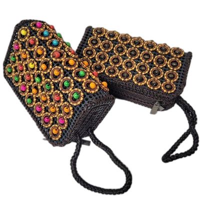 Carteira De Mão Feminina Mini Bolsa De Mão Artesanal Com Miçangas marrom