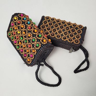 Carteira De Mão Feminina Mini Bolsa De Mão Artesanal Com Miçangas marrom