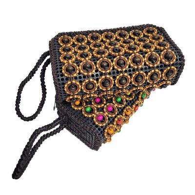 Carteira De Mão Feminina Mini Bolsa De Mão Artesanal Com Miçangas marrom