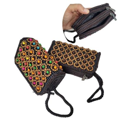Carteira De Mão Feminina Mini Bolsa De Mão Artesanal Com Miçangas marrom