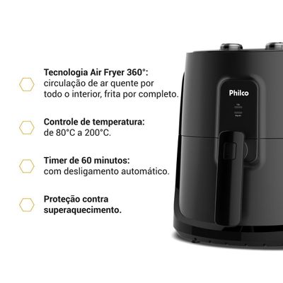 Air Fryer Philco 5,5L Cesto Quadrado 1500W PAF55A 127V
