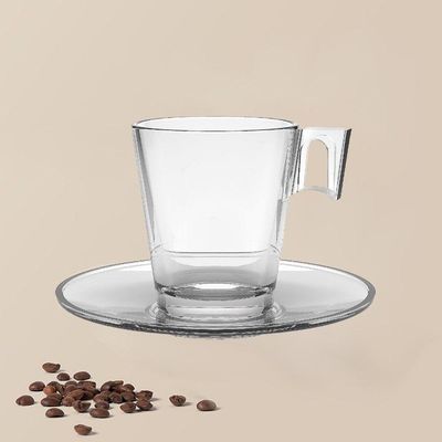 Jogo 8 Xícaras De Café De Vidro Com Pires Transparente Em Casa Tem 80ml