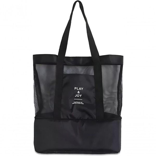 Bolsa De Praia Térmica Grande Com Cooler E Alça Para Viagem Passeio E Piscina preto