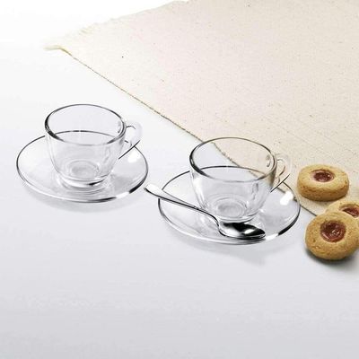 Kit 10 Xícaras De Chá Vidro Com Pires Em Casa Tem 230ml
