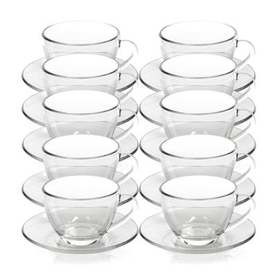 Kit 10 Xícaras De Chá Vidro Com Pires Em Casa Tem 230ml