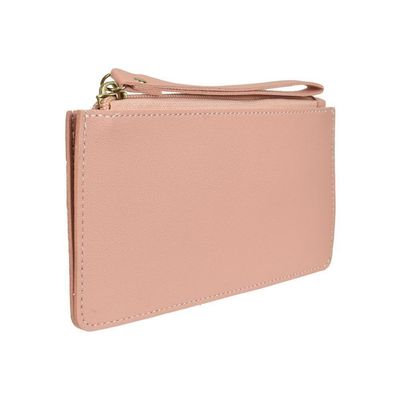Carteira Feminina Rosa Com Zíper Porta Documentos Cartão Pu