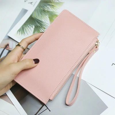 Carteira Feminina Rosa Com Zíper Porta Documentos Cartão Pu