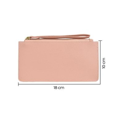 Carteira Feminina Rosa Com Zíper Porta Documentos Cartão Pu