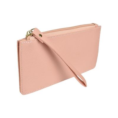 Carteira Feminina Rosa Com Zíper Porta Documentos Cartão Pu