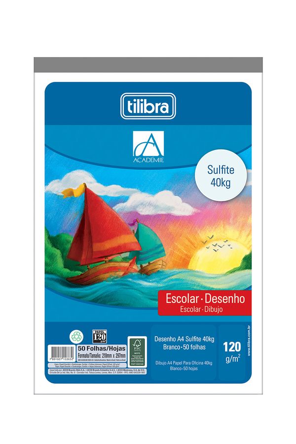 Bloco Colado Sulfite Tilibra A4 40 Kilos Académie Branco 120g com 50 Folhas