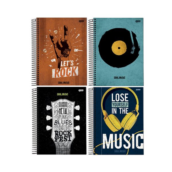 Caderno Universitário Jandaia Espiral Capa Dura Soul Music 15 Matérias - Item Sortido