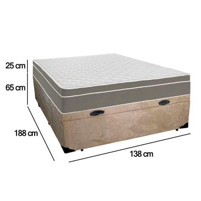 Cama Box Baú Casal Suede + Colchão Sereneprime Molas Ensacadas 138x188x69 Bege