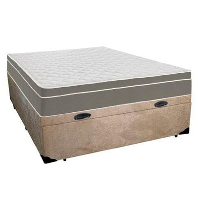 Cama Box Baú Casal Suede + Colchão Sereneprime Molas Ensacadas 138x188x69 Bege