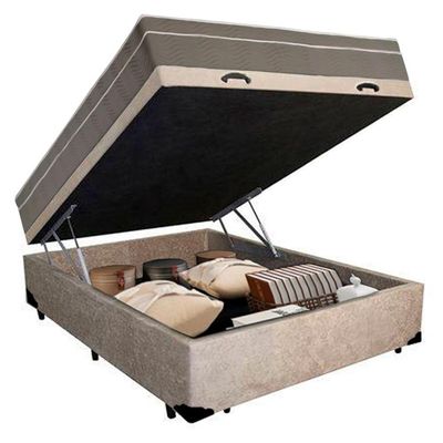 Cama Box Baú Casal Suede + Colchão Sereneprime Molas Ensacadas 138x188x69 Bege