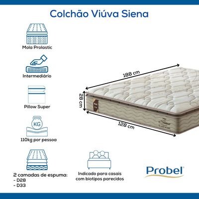 Colchão Viúva Mola Probel Siena (128x188x28cm)