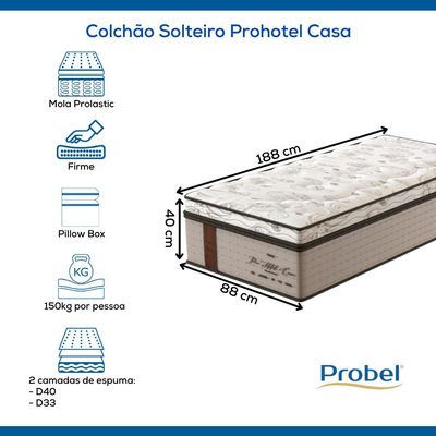 Colchão Solteiro Mola Probel Prohotel Casa (88x188x40cm)