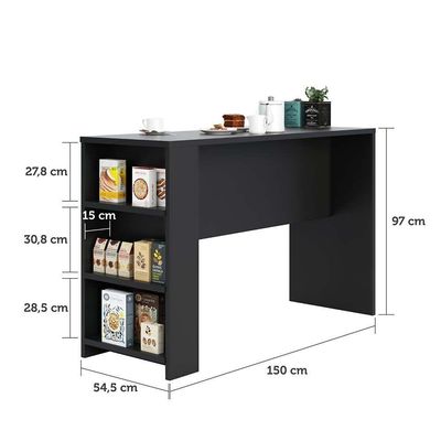 Bancada Mesa Gourmet Para Cozinh e Painel Suprema Preto
