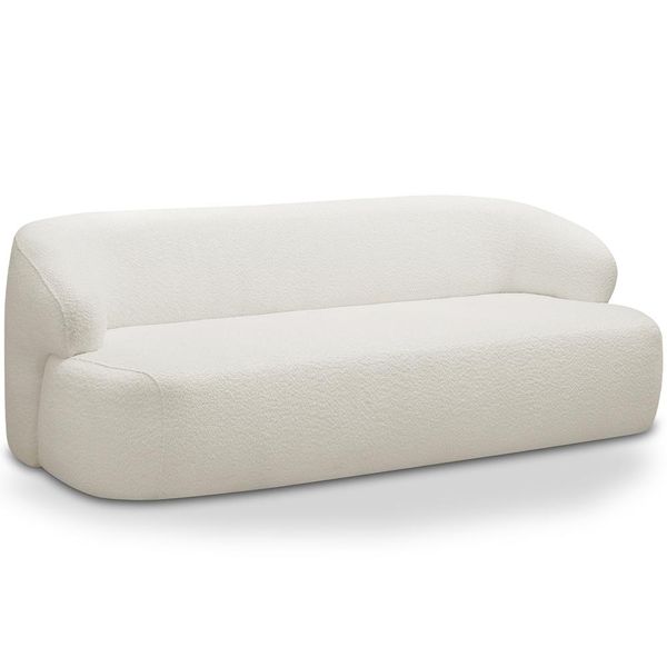Sofá 3 Lugares Curvo Orgânico Para Sala Living 180cm Barolo L06 Bouclê Off White - Lyam Decor