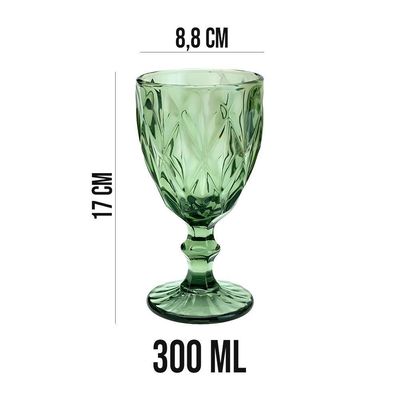Jogo 4 Taças De Vidro Diamond Diamante Verde 300ml água Class Home