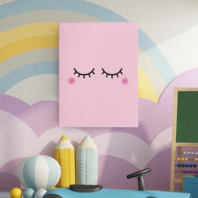 Quadro Decorativo Infantil-olhinhos Delicados Com Fundo Rosa