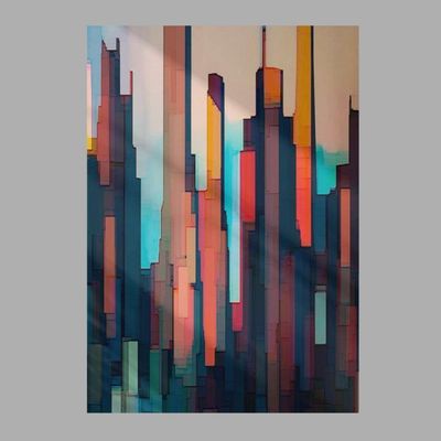 Quadro Decorativo Abstrato-cidade Elegante Com Céu Colorido