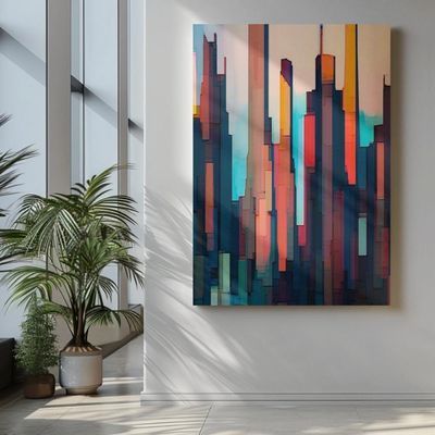 Quadro Decorativo Abstrato-cidade Elegante Com Céu Colorido