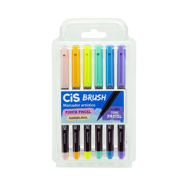 Marcador Artístico Cis Brush Ponta Pincel 6 Cores em Tons Pastel