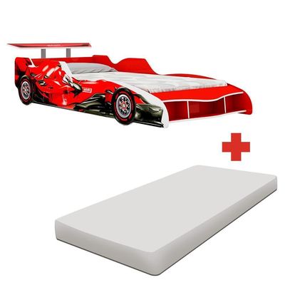 Cama Carro Montessori Solteiro Com Colchão F1 Vermelho Erin Jm Móveis