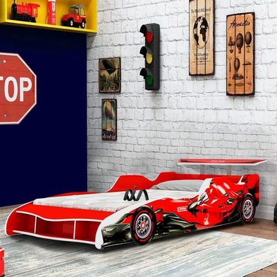 Cama Carro Montessori Solteiro Com Colchão F1 Vermelho Erin Jm Móveis
