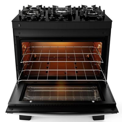Fogão 5 Bocas Atlas Agile Up Glass Com Mesa De Vidro E Acendimento Automático Preto Bivolt