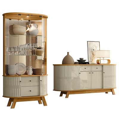 Aparador Para Sala Buffet Ambiente Mônaco E Cristaleira Moss Cumaru Opala - Madetec