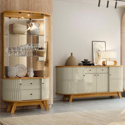 Aparador Para Sala Buffet Mônaco E Cristaleira Moss Cumaru Opala - Madetec