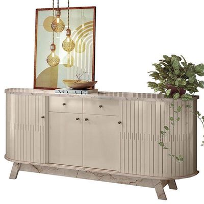 Aparador Para Sala Buffet Mônaco E Cristaleira Moss Calacata Off White - Madetec