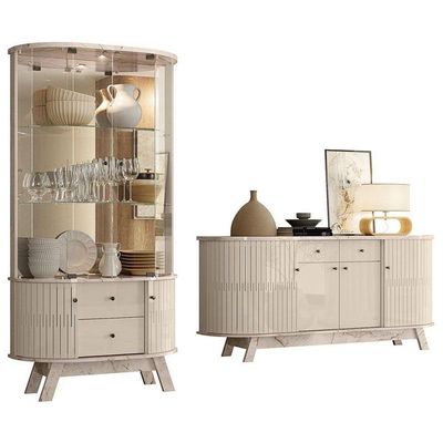 Aparador Para Sala Buffet Ambiente Mônaco E Cristaleira Moss Calacata Off White - Madetec