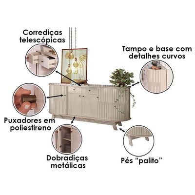 Aparador Para Sala Buffet Ambiente Mônaco E Cristaleira Moss Calacata Off White - Madetec