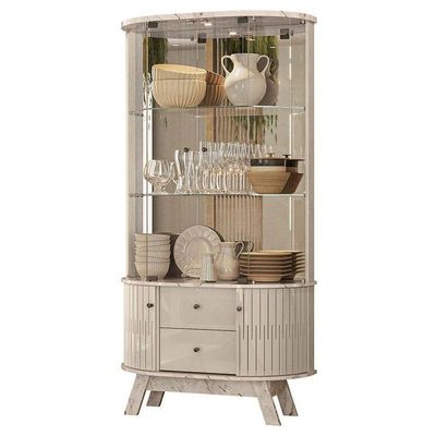 Aparador Para Sala Buffet Ambiente Mônaco E Cristaleira Moss Calacata Off White - Madetec