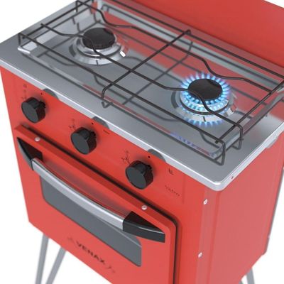 Fogão Portátil 2 Bocas Venax Gemini Vetrô a Gás GLP - Vermelho