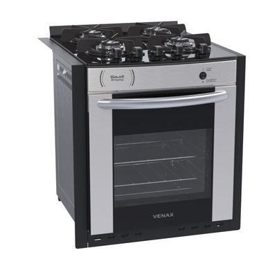 Fogão de Embutir Venax Gaudi Prisma Vitreo BL 4 Bocas a Gás GLP Inox
