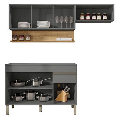 Cozinha Modulada Line Composição 1 Gris Freijó - Kits Paraná