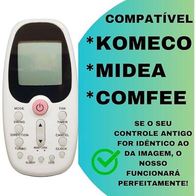 Controle Remoto Para Ar Condicionado Compatível Com Komeco Midea Comfee