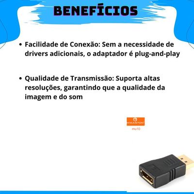 Adaptador Display Port Para Monitor Projetor Com Conectividade Universal Plug-and-play