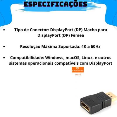 Adaptador Display Port Para Monitor Projetor Com Conectividade Universal Plug-and-play