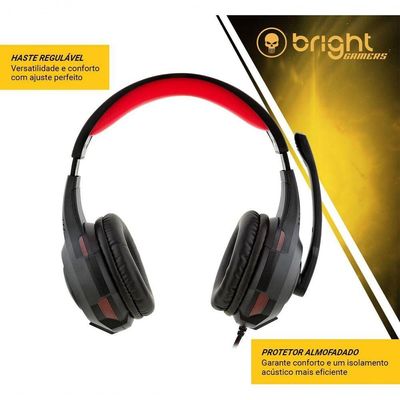 Headset Gamer Bright Com Led Vermelho 0468 Super Bass